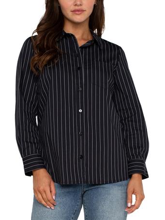 LIVERPOOL JEANS - Classic Button Front Poplin Shirt BLK+WHT PINSTRP