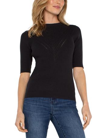 LIVERPOOL JEANS - Elbow Sleeve Crew Neck Sweater BLACK