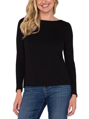 LIVERPOOL JEANS - Long Sleeve Boat Neck Knit Top BLACK
