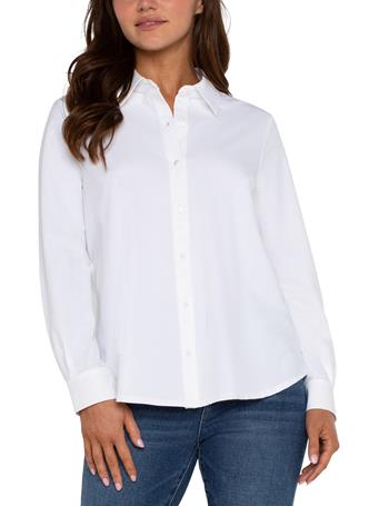 LIVERPOOL JEANS - Long Sleeve Button Front Knit Shirt WHITE