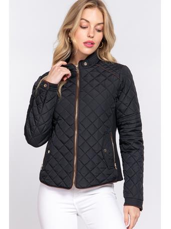 ACTIVE BASIC - Suede Piping Rib Quilted Padding Jacket BLACK