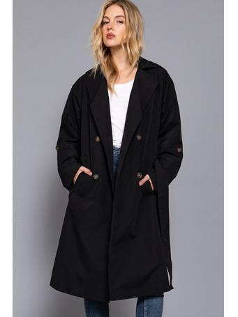 ACTIVE BASIC - Long Sleeve Belted Trench Coat BLACK