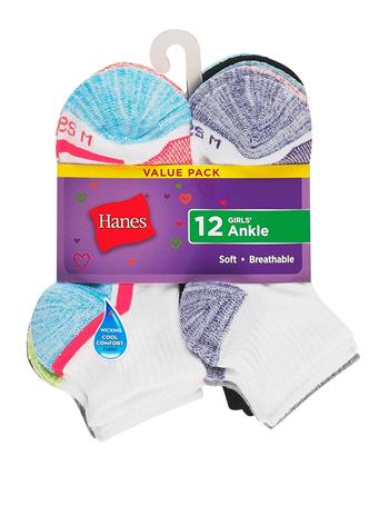 HANES - Cool Comfort Girls' Mesh Ankle Socks - 12-Pairs ASST