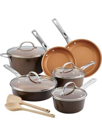 AYESHA CURRY COLLECTION - 12 Piece Porcelain Enamel Nonstick Cookware Set BROWN