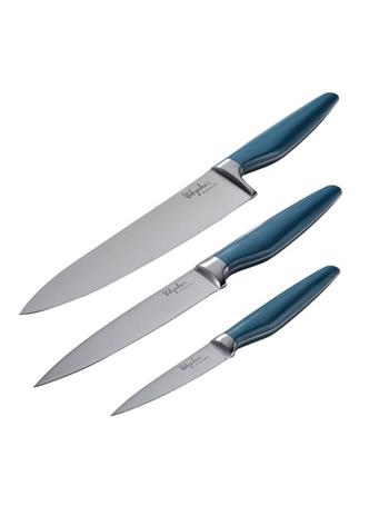 AYESHA CURRY COLLECTION - 3 Piece Stainless Steel Knife Set - Chef, Utility & Parer TEAL