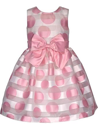 BONNIE JEAN - Striped Burnout Organza Bow Front Dress PINK