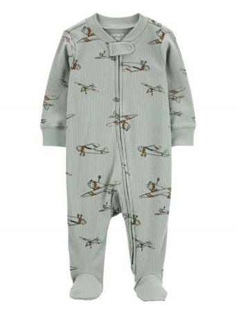 CARTER'S - Baby Airplane 2-Way Zip Sleep & Play Pajamas OLIVE