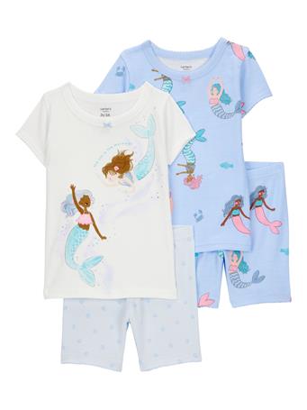 CARTER'S - Baby Mermaid Print Snug Fit Cotton 4-Piece Pajamas BLUE
