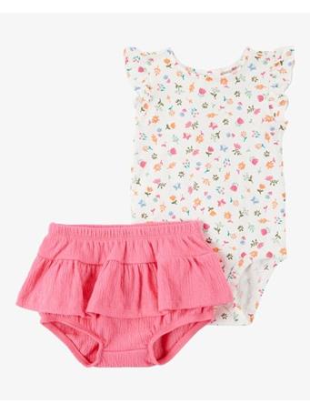 CARTER'S - Baby 2-Piece Floral Bodysuit & Diaper Short Set PINK