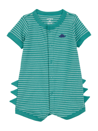 CARTER'S - Baby Dinosaur Striped Cotton Short-Sleeve Romper GREEN