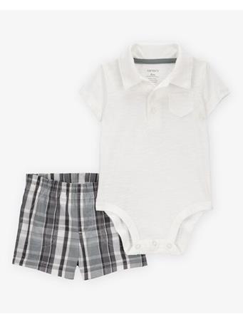 CARTER'S - Baby 2-Piece Polo Bodysuit & Plaid Short Set IVORY