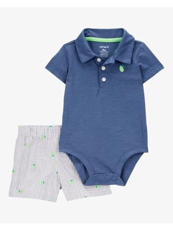 CARTER'S - Baby 2-Piece Polo Bodysuit & Striped Short Set BLUE