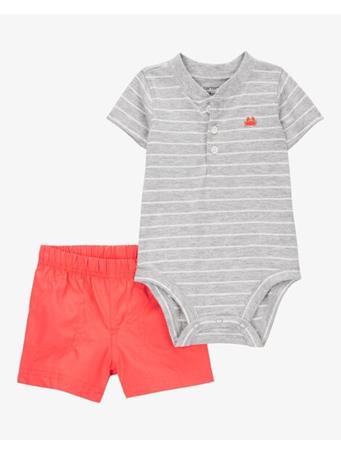 CARTER'S - Baby 2-Piece Striped Bodysuit & Pull-On Short Set GREY