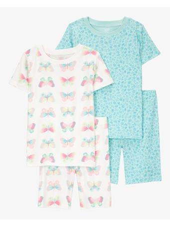 CARTER'S - Kid Butterfly Print Snug Fit Cotton 4-Piece Pajamas GREEN