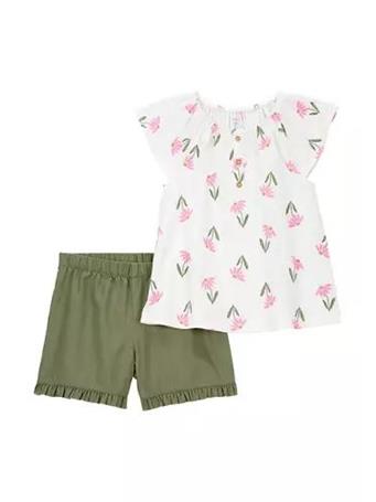 CARTER'S - Girls 4-6x Printed Top and Shorts Set OLIVE