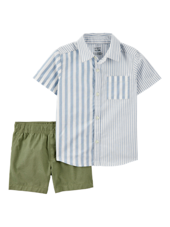 CARTER'S - 2-Piece Striped Button-Front Shirt & Short Set BLUE