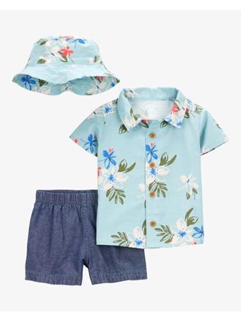 CARTER'S - Baby 3-Piece Tropical Button-Down Shirt & Chambray Short Set BLUE