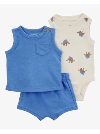 CARTER'S - Baby 3-Piece Dinosaur Little Short Set ROYAL BLUE