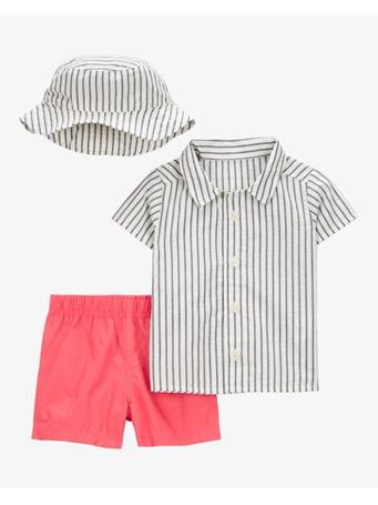 CARTER'S - Baby 3-Piece Button-Down Shirt & Short Set RED