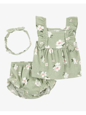 CARTER'S - Baby 3-Piece Floral Gauze Top & Short Set GREEN