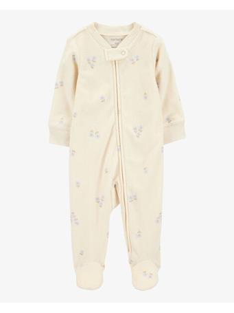 CARTER'S - Baby Floral Print Zip-Up Terry Sleep & Play Pajamas KHAKI