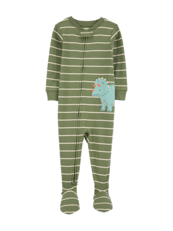 CARTER'S - 1-Piece Dinosaur Striped Thermal Footie Pajamas GREEN