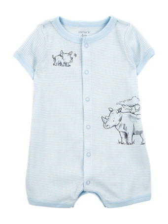 CARTER'S - Rhino Striped Short-Sleeve Romper BLUE