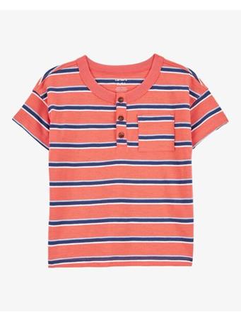 CARTER'S - Baby Striped Cotton Blend Short-Sleeve Henley ORANGE