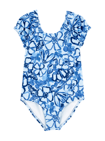 CARTER'S - Floral 1-Piece Swimsuit BLUE