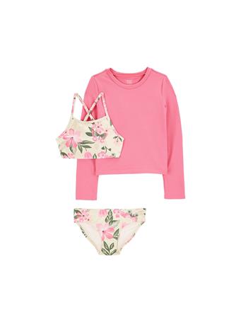 CARTER'S - Kid 3-Piece Tropical Floral Rashguard Swim Set PINK