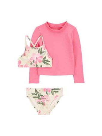 CARTER'S - Kid 3-Piece Tropical Floral Rashguard Swim Set PINK