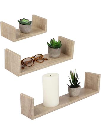 HOME ESSENTIALS - Durable Floating Wood Shelf, Set of 3 (Oak) NO COLOR