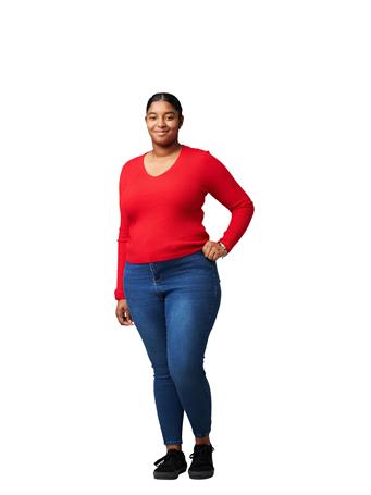 ACTIVE BASIC - Plus V-Neck Viscose Ribbed Sweater RED IVORY