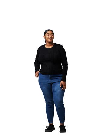 ACTIVE BASIC - Rib Knit Sweater Top BLACK