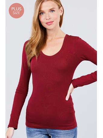 ACTIVE BASIC - Plus Long Sleeve Scoop Neck Top BURGUNDY
