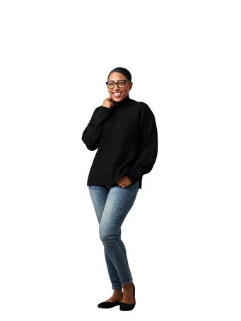 JOSEPH A - Mock Neck Plush Polyester Sweater BLACK