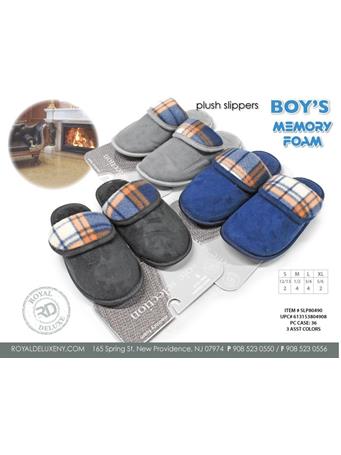 ROYAL DELUXE - Boy's Sherpa Lined Slippper With Plaid Top NO COLOR