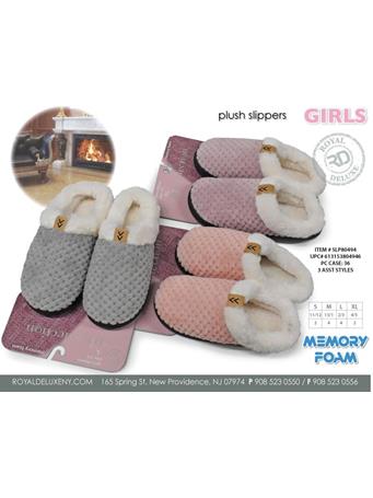 ROYAL DELUXE - Girls Memory Foam Slipper Sherpa Lined With Cable Knit Top NO COLOR