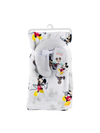 DISNEY - Mickey Mouse Blanket with Neck Pillow GREY