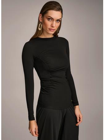 DONNA KARAN - Long Sleeve With Gather Detail Top BLACK