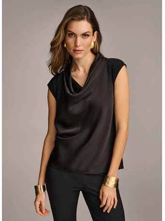 DONNA KARAN - Sleeveless Cowl Neck Top BLACK