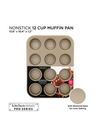 KITCHEN DETAILS -12 Cup Muffin Pan with Diamond Base GOLD