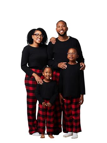 BOTTOMS OUT - Family Set of Flannel Buffalo Plaid Red Bottoms and Black Top Pajamas (MENS SIZING) RED