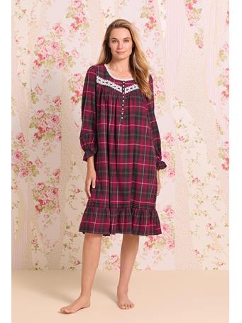 EILEEN WEST - Hollyberry Plaid Cotton Rayon Flannel Waltz Nightgown RED/PLD