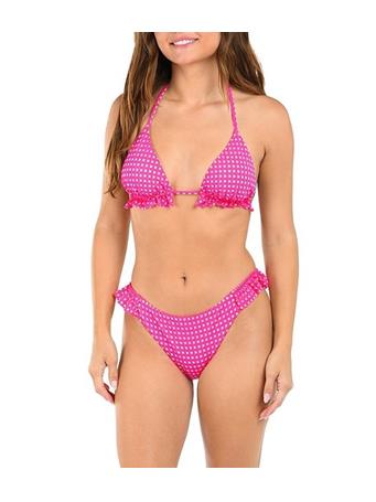 HOBIE - Picnic Date Plunge Neck Ruffle Triangle Swim Top & High Leg Ruffle Hipster Swim Bottom BRP