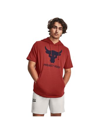 UNDER ARMOUR - Men's Project Rock Terry Short Sleeve Hoodie HERITAGE RED/MIDNIGHT NAVY