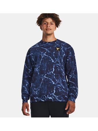 UNDER ARMOUR - Men's Project Rock Rival Fleece Crew MIDNIGHT NAVY/MESA YELLOW