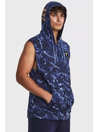 UNDER ARMOUR - Men's Project Rock Rival Fleece Sleeveless Full-Zip MIDNIGHT NAVY/MESA YELLOW