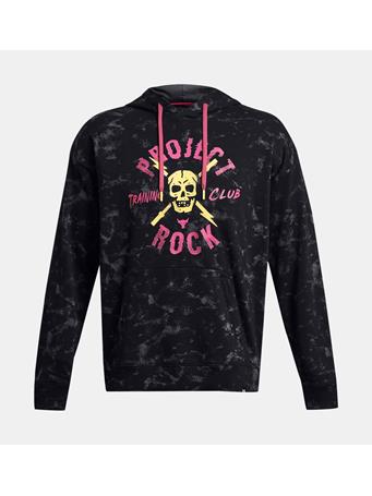UNDER ARMOUR - Men's Project Rock Rival Terry Printed Hoodie BLACK/NOVAORANGE/ASTROPINK