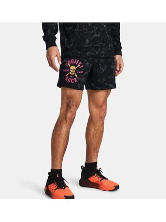 UNDER ARMOUR - Men's Project Rock Rival Terry Printed Shorts BLACK/NOVAORANGE/ASTROPINK